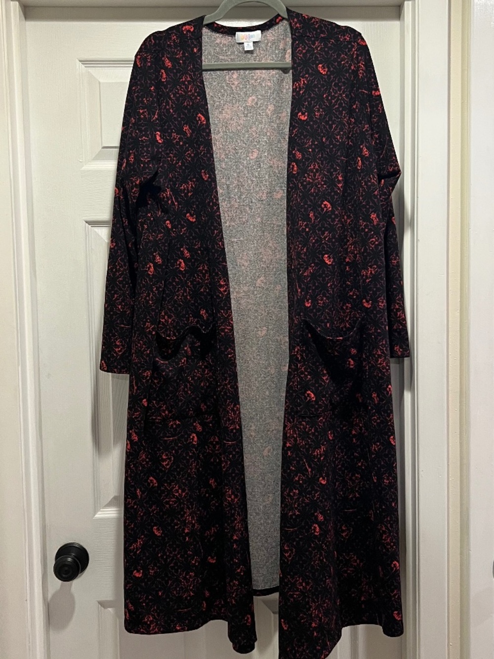 LuLaRoe Sarah Cardigan - XL - black with orange and pink - NWOT